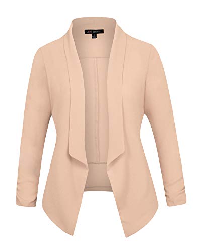 Michel Women's 3/4 Sleeve Blazer Light Weight Chiffon Casual Open Front Cardigan Jacket Work Office Blazer Beige XXX-Large