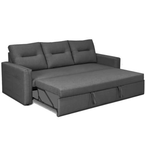 Image of FURNY Premium Clanster 3 Seater Fabric Pull Out Sofa Cum Bed Set for Living Room | with Velvet Fabric | - Dark Grey Color