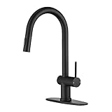 YardMonet Matte Black Kitchen Faucet with Pull Down Sprayer, Modern Stainless Steel Single Handle Ki