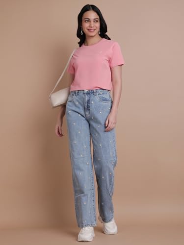 Image of TWIN BIRDS Women's Cotton Elastane T-Shirt | Stretchable Lightweight Casual Round Neck Solid Plain Tee | Soft Breathable Fabric Top | Short Sleeve Everyday Wear