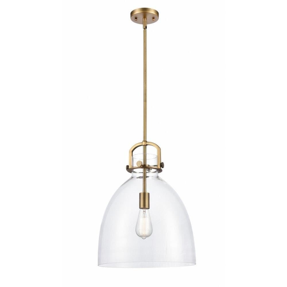 Innovations Lighting Newton Bell - 1 Light Stem Hung Pendant in Industrial Style-20.25 Inches Tall and 14 Inches Wide-Brushed Brass Finish-Cl