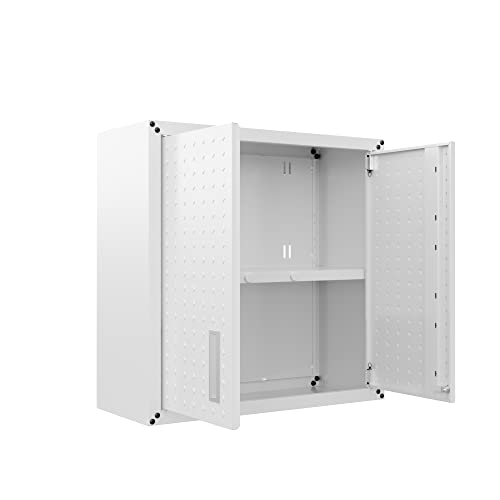 Image of Manhattan Comfort Fortress 30 inch Floating Textured Metal Garage Cabinet with Adjustable Shelves, Set of 1, White
