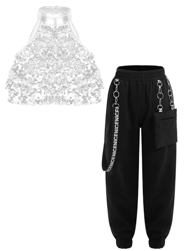 Pantalon de danse avec chaîne et crop top paillettes col montant