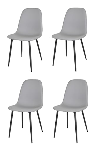 KEKOHOME Juego de 4 sillas de Comedor Nuvola con Patas de Acero Negro Mate, Polipiel Gris Claro