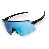 [ゴリックス] スポーツサングラス 曇り止め加工 メンズ サングラス スポーツ 軽量 紫外線カット UV 度付き対応インナーフレーム付き 自転車 ランニング ゴルフ 野球 軽量 大きめレンズ レディース ブラックフレームｘブルーレンズ(GS-ANTIFOG53)