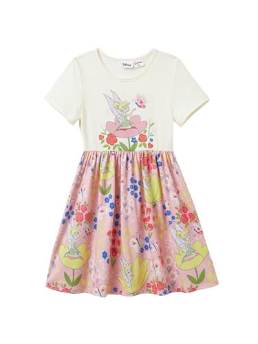 Disney Tinker Bell Toddler Girl Dress Pink Floral Butterfly Short Sleeve Casual Summer Sundress Kids Birthday Party Home School Outfits Clothes 2T