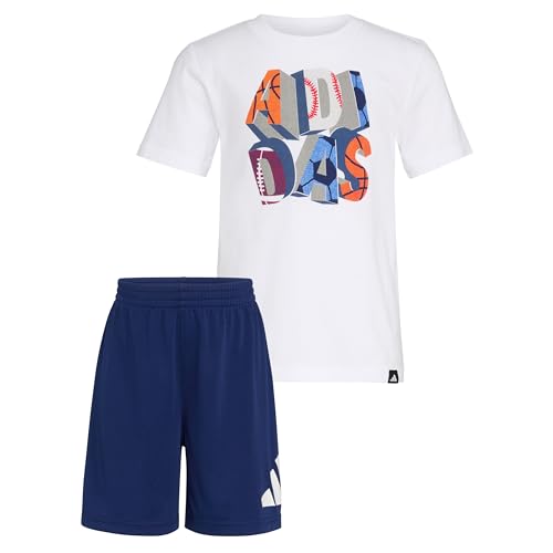 Image of adidas Boys' Short Sleeve Cotton Tee Shirt and Logo Short Set