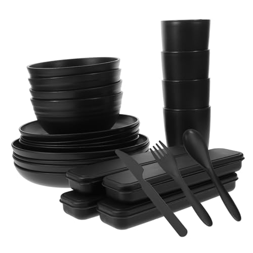 LABRIMP Travel Picnic Camping Cutlery Set 4-in-1 Bowl Plate Cup Spoon Fork Utensils Set Case