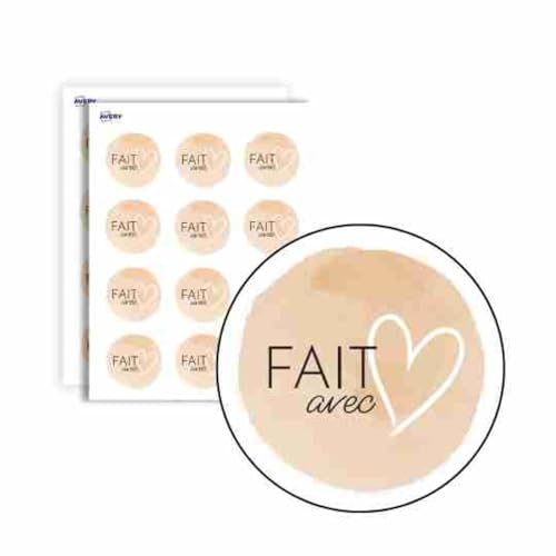 Avery - 140 Etiquettes Fait Avec Amour Rondes Autocollantes - 35 Mm - Papier Recyclé - Fait Avec Amour - 4 Planches A4 De Stickers Pour Entrepreneurs,...