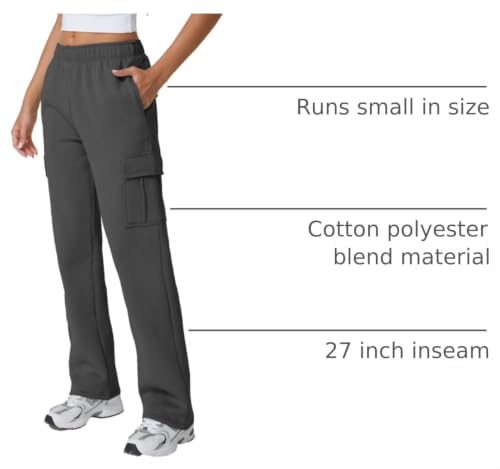 Image of QINSEN Baggy Medium Waist Elastic Sweatpants for Womens Casual Long Fleece Cargo Pants with Pockets