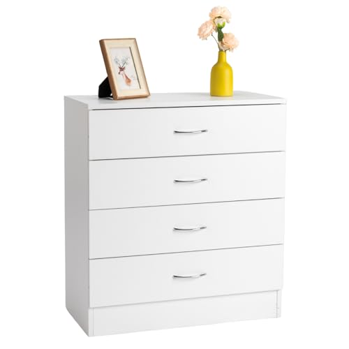 Image of Karl home White 4 Drawer Dresser for Bedroom, Modern Nightstand Storage Chest of Drawer, Wooden Side Table End Table, Living Room, Reception Room