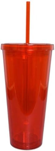 BPA-Free Double Wall Acrylic Tumbler with Lid and Straw, Resuable (Red, 20 oz)