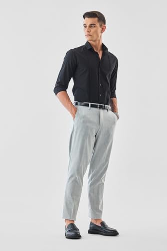 Image of SNITCH Men Formal Trousers | Tailored Pleated Design with Regular Fit & Smooth Texture | Premium Polyester Blend for Office, Meetings & Special Occasions