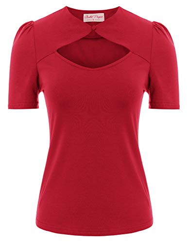 Image of Belle Poque Women's Hollowed-Out Tops 1950s Retro Vintage Short Sleeve Cotton Blouse