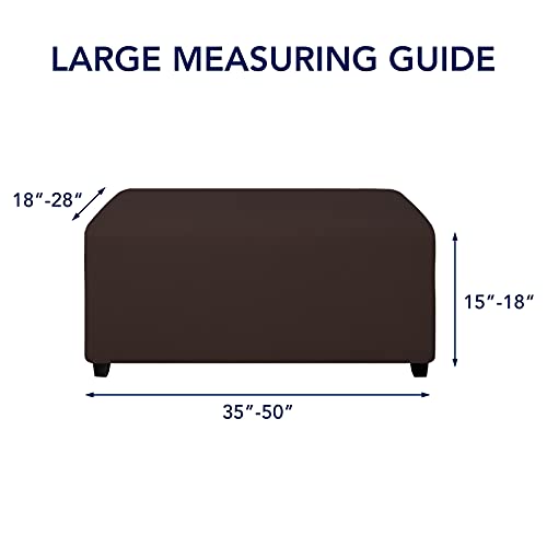 Image of PureFit Stretch Rectangle Ottoman Cover Footstool Cover, Chocolate | Fleece Large Ottoman Slipcovers Soft Form Fit Rectangle Slipcover for Folding Storage with Nonslip Elastic Bottom
