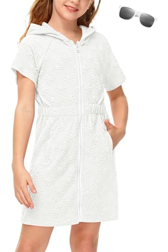Image of BesserBay Girls Swim Cover Up Beach Bathing Suit Coverups for Swimwear Zip-Up Terry Cloth Robes with Sunglasses 6-14 Years