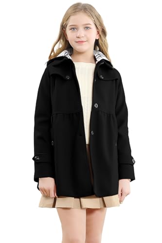 Image of Betusline Girls' Dress Coat, Kids Hoodie Wool Blend Coats Fall Winter Outerwear Peacoat,2-14 Years