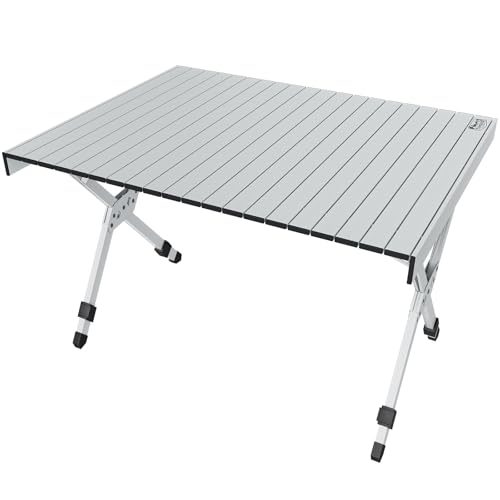 TIMBER RIDGE Folding Camping Table Adjustable Height, 4-6 Person Lightweight Aluminum Roll-up Table for Camping Outdoor Picnic BBQ Backyard Party Support 220 lbs, Silvery