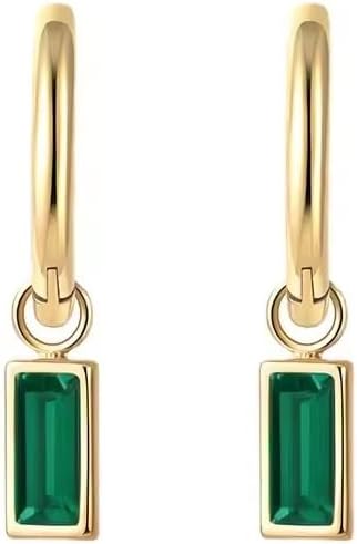 Stainless Steel Baguette Cubic Zirconia Dangle Drop Golden Huggie Hoop Earrings Women Girls- Gold Cartilage Small Hoop Anti Tarnish Earrings