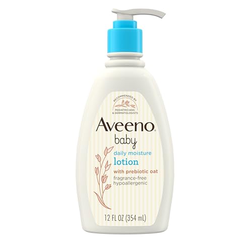 Aveeno Baby Daily Moisture Body Lotion for Delicate Skin, Natural Colloidal Oatmeal & Dimethicone, Hypoallergenic Moisturizing Baby Lotion, Fragrance-, Phthalate- & Paraben-Free, 12 fl. oz