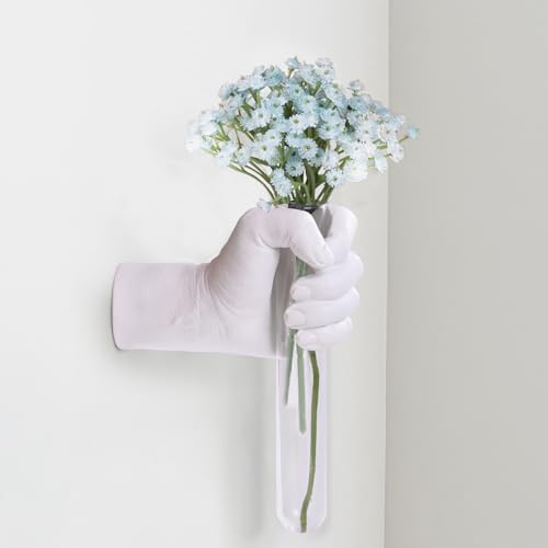 XYQXYQ Creative Wall Hanging Sculpture, Funky White Hand Vases Home Decor, Artistic Hanging Hand Sculptures with Test Tube Vases, Unique Wall Art Statue
