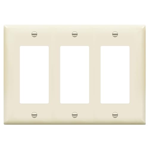 Image of ENERLITES Decorator Light Switch or Receptacle Outlet Wall Plate, Gloss Finish, Size 3-Gang 4.50 inch x 6.38 inch, Polycarbonate Thermoplastic, 8833-LA, Light Almond