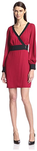 SOCIETY-NEW-YORK-Womens-Side-Button-Wrap-Dress-BurgundyBlack-0-US