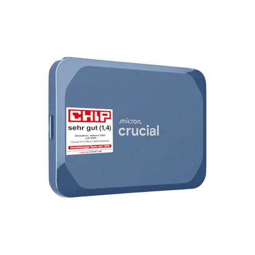 Crucial X10 8TB Externe SSD Festplatte, bis zu 2.100MB/s, USB-C 3.2 Gen2, IP65 Wasser- und Staubgeschützt, Portable SSD für Mac, PC, Smartphone und Spielkonsole, Blau matt - CT8000X10SSD9-02