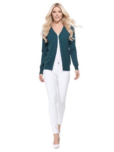 Image of YEMAK Women's Knit Cardigan Sweater - Long Sleeve V-Neck Basic Classic Casual Button Down Knitted Soft Lightweight Top