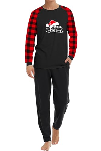 Christmas Pajamas for Men Jogger Pjs Track Suits 2 Peice Outfits Set with Christma Black M
