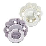 Elodie Details Binky Bloom Pack 2 Chupetes Bebé, Tetina Fisiológica Simétrica de Silicona Suave, Sin BPA, 3+ Meses, Blanco/Lila