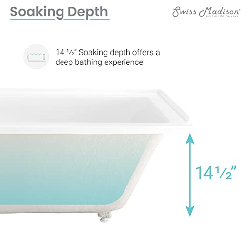 Swiss Madison Well Made Forever SM-AB563, Voltaire 54 in x 30 in Acrylic Glossy White, Alcove, Integral Right-Hand Drain, Bathtub