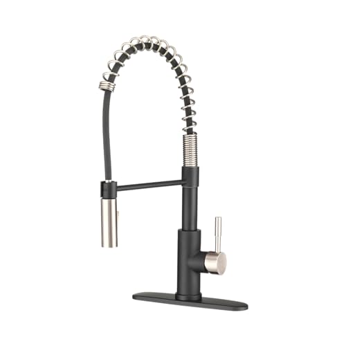 Image of Dura Faucet DF-MK504SLK-MBSN RV Pull-Down Kitchen Faucet (Matte Black) | High-arc spring pull-down kitchen faucet for RV and camper galleys. Matte Black and Satin Nickel finish.