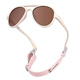 COCOSAND Baby Sunglasses with Strap Polarized Aviator Soft Silicone Nose Pads for Toddler Girls Boys Age 0-24 Months, Beige