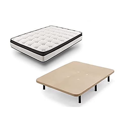 HOGAR24 RZ42- Colchón + Base Tapizada con Patas, Medida 120x190 cm. Núcleo Alta Densidad Transpirable con Tejido 3D.
