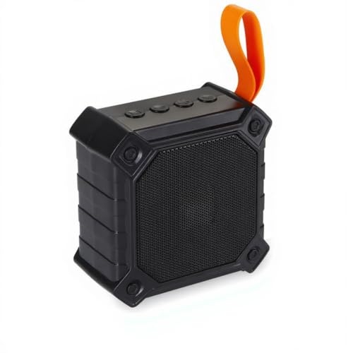 Image of Portable Bluetooth Speaker, Blue with Orange Strap, Wireless, Rugged Design, Outdoor Use (Black)