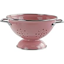 Reston Lloyd Calypso Basics Powder Coated Enameled Colander with Solid Base, Strainer Basket with Handles, for Pasta, Berries, Vegetables, Fruit, Gift Basket, Pink,1 Qt  32oz|0.94L