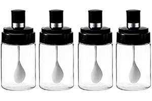 Seasoning Bottles with Spoon: 10oz*4 Kitchen Clear Glass Spice Jars Storage Containers