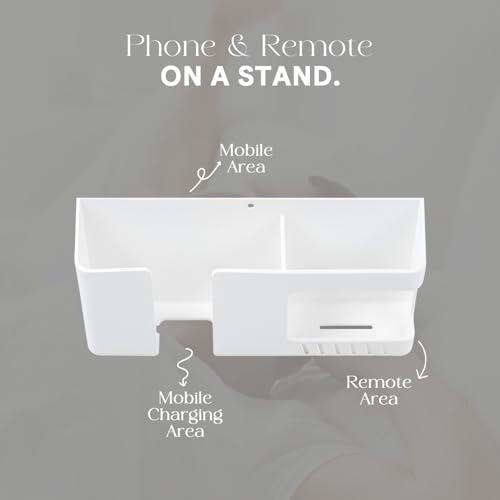 Image of Prolet Wall Mount Mobile Charging Holder with Storage Box, Self-Adhesive Phone Stand, AC /TV Remote Organizer, Multipurpose Shelf-(White)