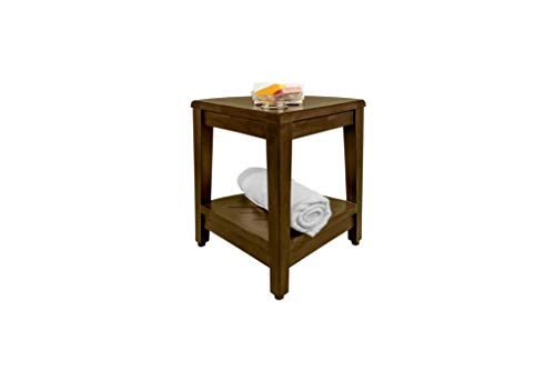 Decoteak Corner Shower Bench Teak Wood Corner Shower Stool With Shelf Extended Height Snazzycorner Shower Foot Stool For Indoors And Outdoors - 23 Inches Tall #TOP5