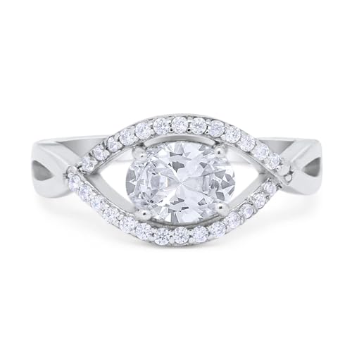 OMRANII Art Deco Oval Moissanite Infinity Shank Vintage Style Evil Eye Halo CZ Wedding Engagement Ring 925 Sterling Silver Gifts For Her