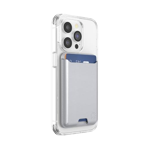 Image of PopSockets Phone Wallet Without Expanding Grip, Phone Card Holder, Wireless Charging Compatible, Wallet Compatible with MagSafe Vegan Leather - Silver
