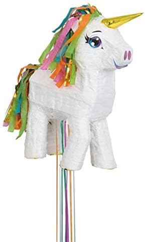 Unique Industries Unicorn Pull String Party Pinata, 17" x 15.5", White