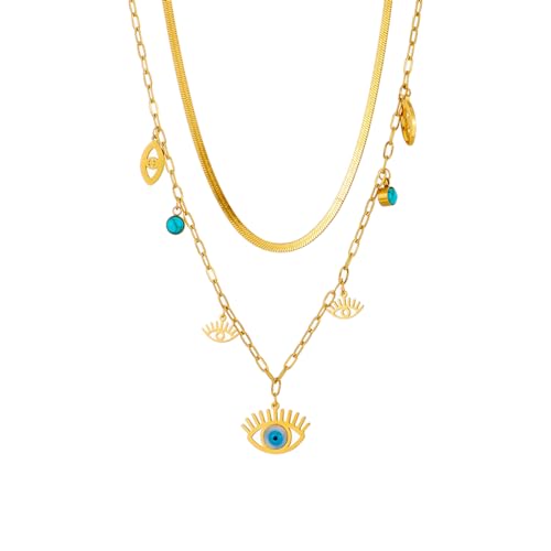 Collier œil bleu pour femme couleur dorée, bijou tendance pour mariage
