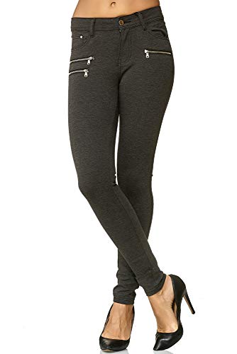 Elara Damen Stretch Hose Skinny Fit Jegging Chunkyrayan H86-6 Dk.Grey 38 (M)