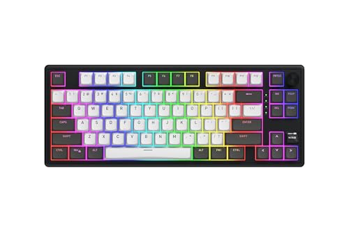 HATOR Skyfall 80 Pro Wireless Clavier Gaming mécanique sans Fil, 80%, Silent Switches, Hot-Swap, RGB, PBT, TFT Screen, 1000Hz, 2.4GHz/Bluetooth 5.3/USB-C, PC/Mac, US/ANSI Layout (QWERTY), Noir/Gris