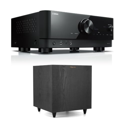 Yamaha RX-V4A 5.1-Channel AV Receiver with MusicCast + Klipsch R-80SWi 8-inch 150W Wireless Subwoofer with High Performance Driver for Deep Bass Bundle