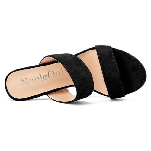 Image of NobleOnly Womens Round Open Toe Heeled Sandals Two Strap Stiletto High Heel Sandals Backless Dress Slip-on Mules Sandals 3.9 Inches Heels