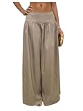 MakeMeChic Women's Elastic Waist Wide Leg Pants Low Rise Button Side Y2K Vintage Trousers Khaki Small