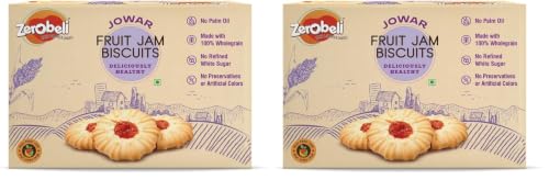 Image of Zerobeli Jowar Fruit Jam Biscuit 350g |Premium & Healthy Snack | Perfect Snacks for kids | Tea-Time Treat | Delicious & Crunchy Biscuits | No Maida, No Preservatives | High in Fiber & Protein